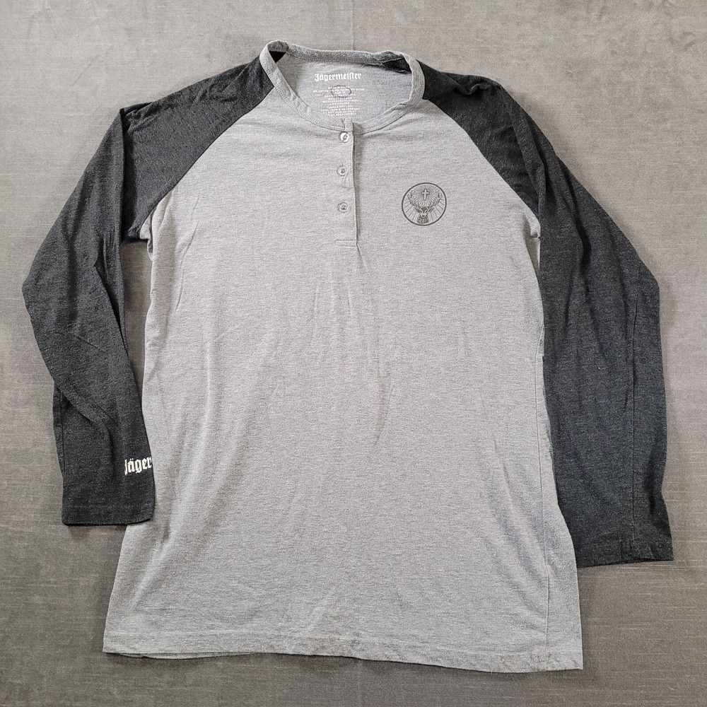 Jagermeister Henley‎ Buck Logo Women's Gray Long Sleeve T-Shirt Sz XL